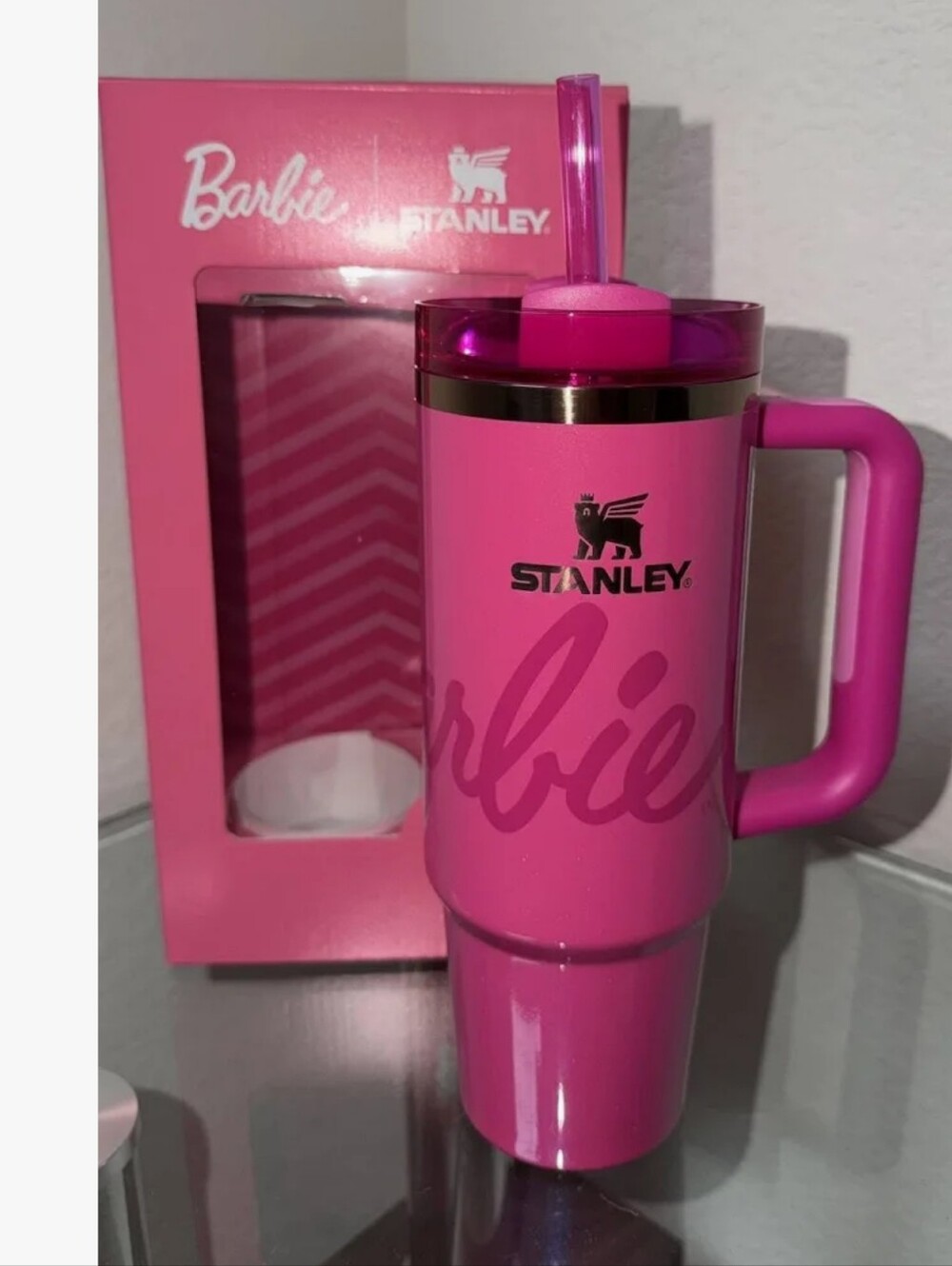 Stanley Pink Glitter Barbie Travel Mug